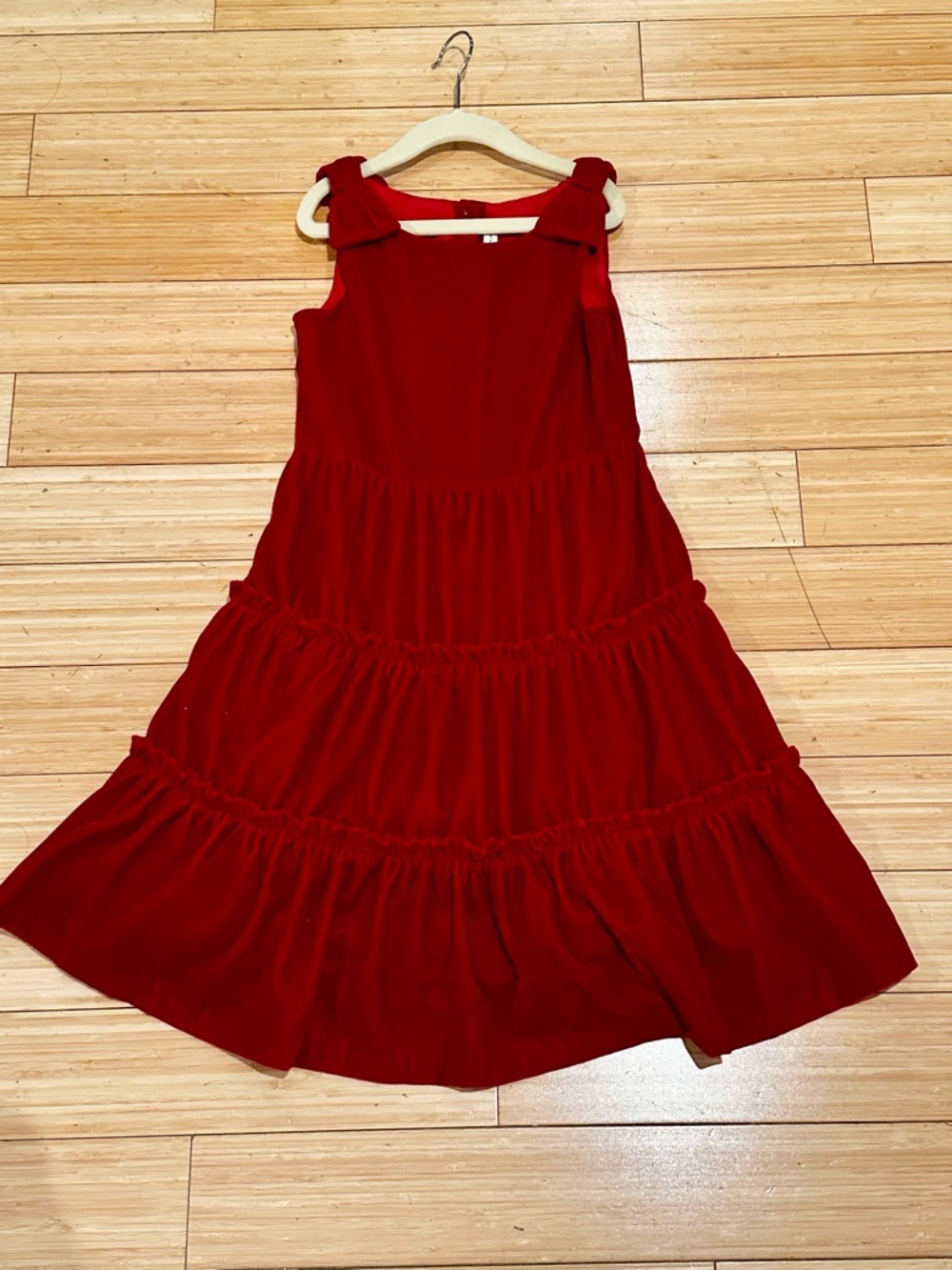 Janie and Jack Red Velvet Tiered Bow-Shoulder Dress size 8